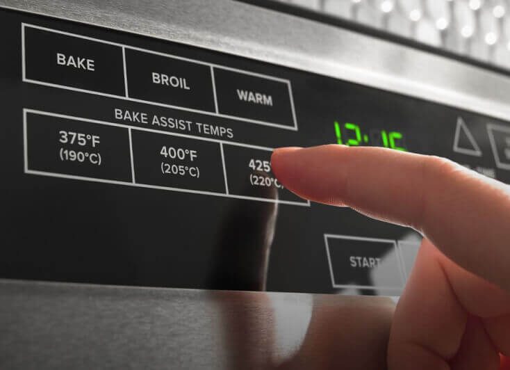 A close-up of the controls of an Amana® range. A close-up of the controls of an Amana® range.