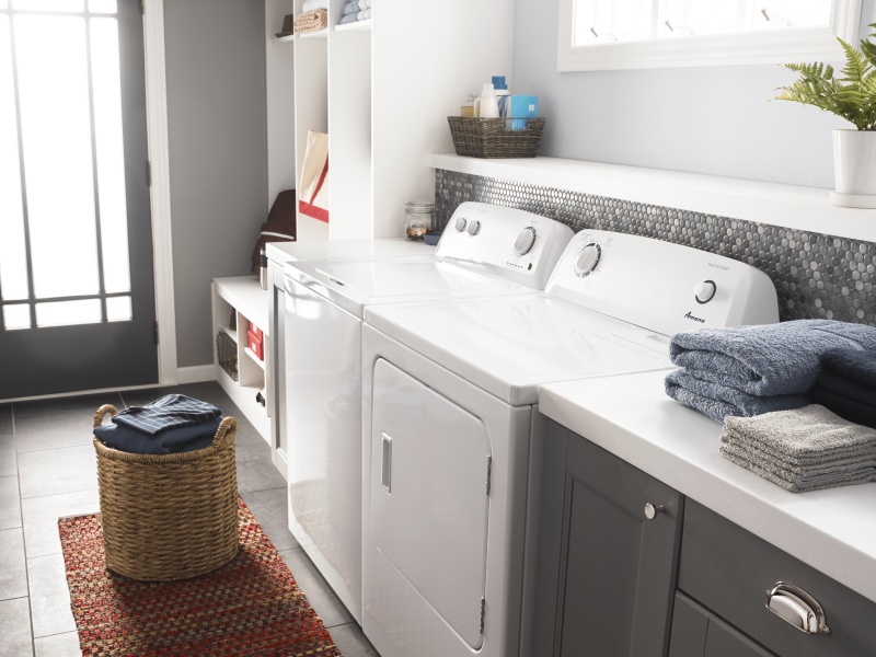 White top loading washer and dryer set