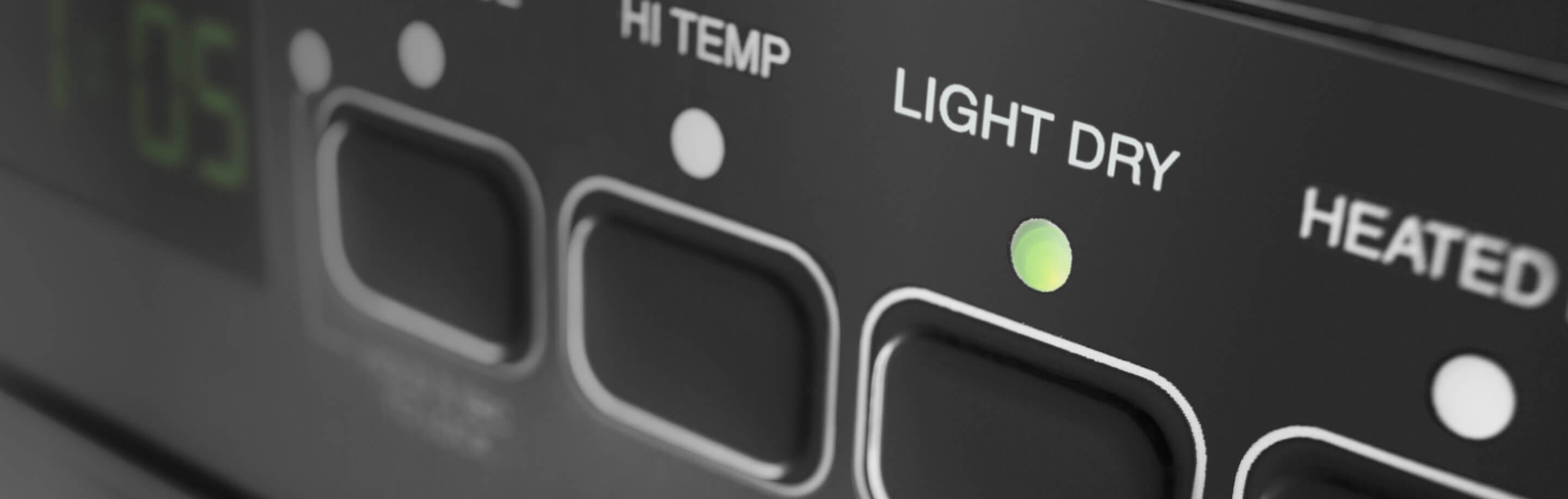 Close up on dishwasher control console