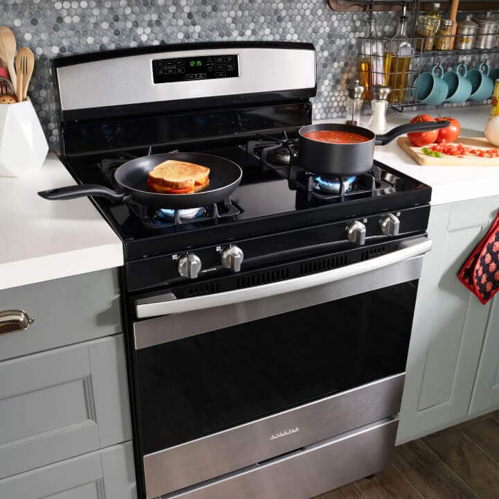 Food cooking on Amana® range