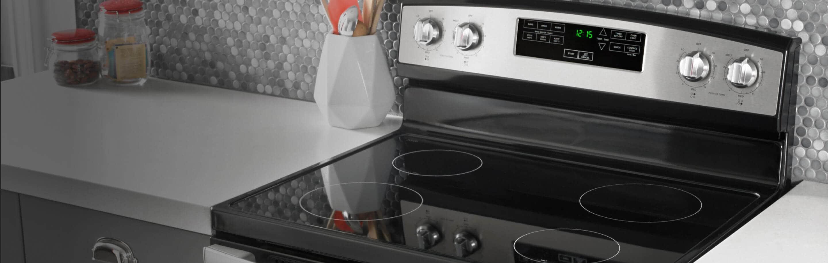 An Amana® range in a kitchen.