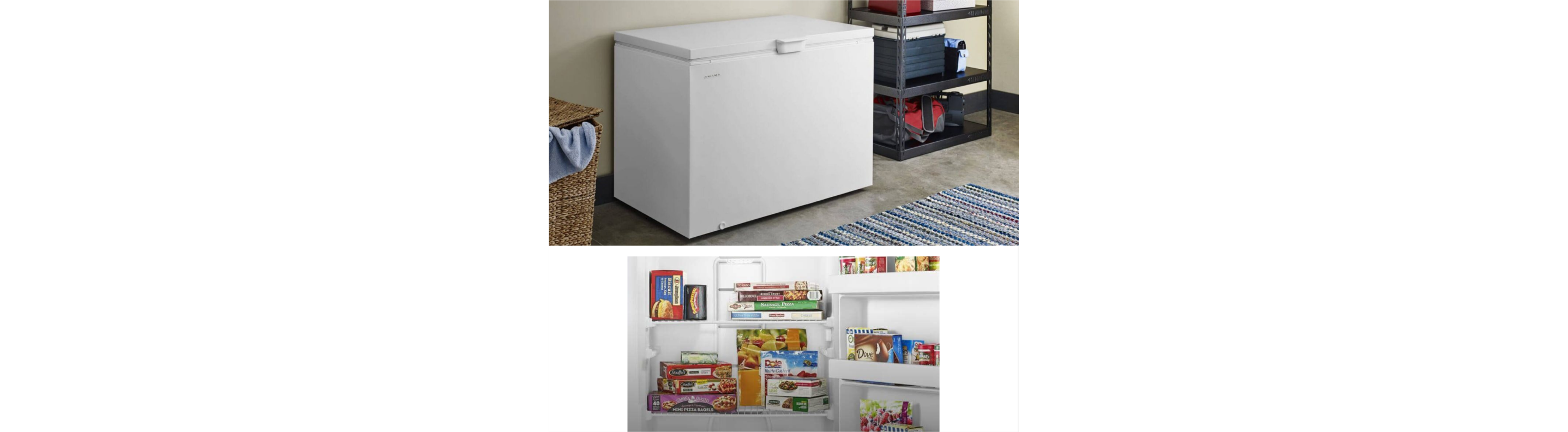  An Amana® freezer in a finished basement.