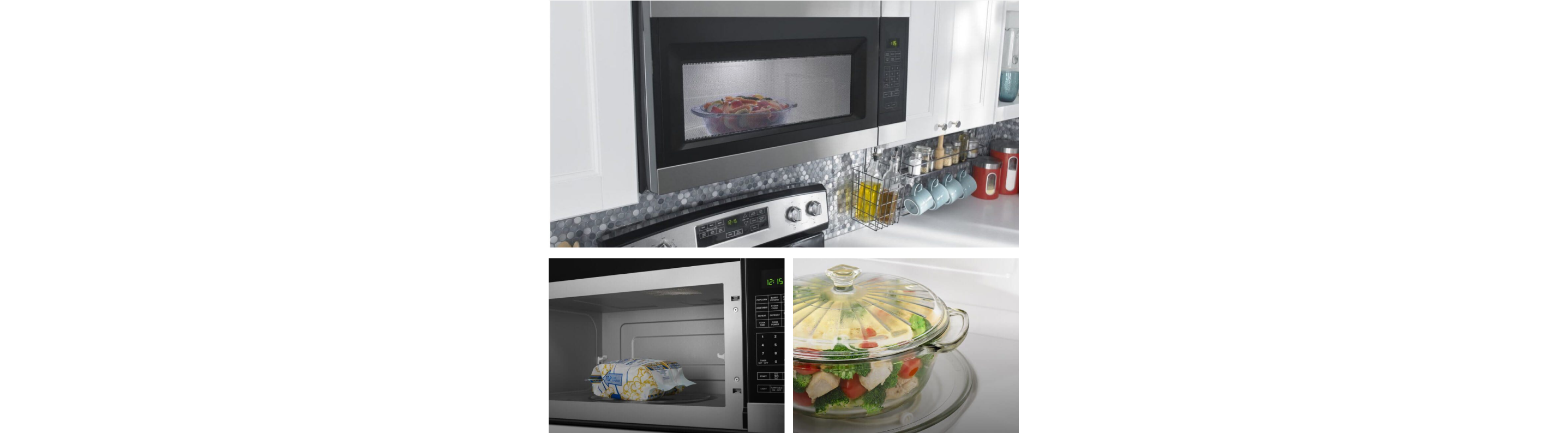  An Amana® microwave heating up food.