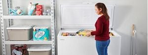 Small deep shop freezer front open