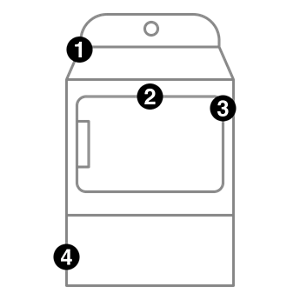 A dryer with numbers indicating model number placement