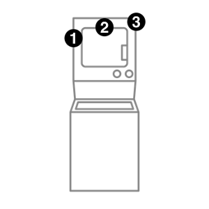 A washer dryer combo with numbers indicating model number placement