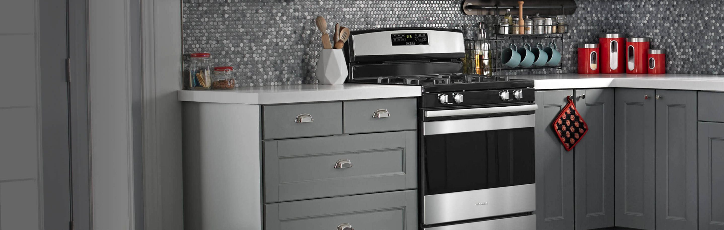 An Amana® range in a kitchen.